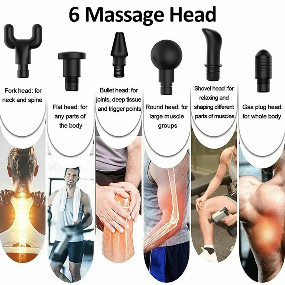 

30 Speed High Frequency LCD Screen Percussion Massage Gun Electric Handheld Body Massager Pistol for Muscle Relax 6 Heads