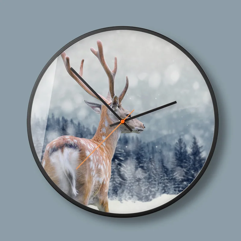 

HD wall clock elk reindeer series animal living room bedroom wall clock fashion mute decorative clock