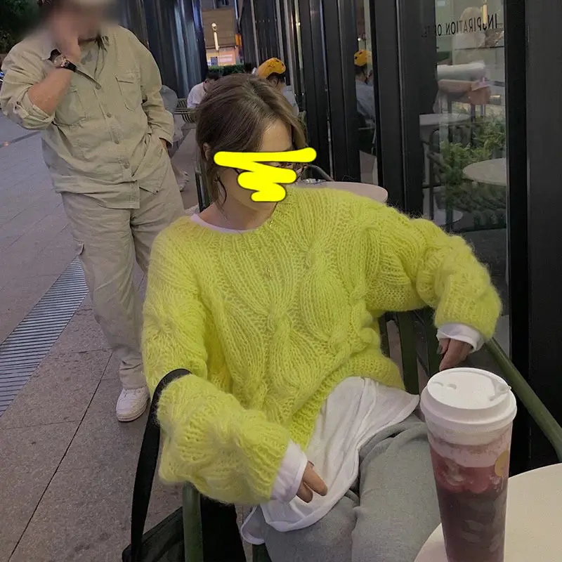 Mohair twist sweater women's loose lazy style autumn 2021 new ins temperament versatile super fairy Knitted Top | Женская одежда