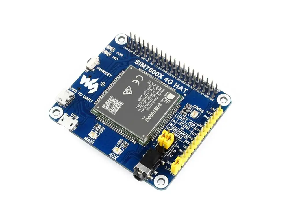 Шляпа Waveshare для Raspberry Pi 4G/3G/2G/GSM/GPRS/GNSS на базе сети LTE CAT4 глобальная версия |