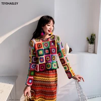tiyihailey free shipping 2020 new fashion full sleeve spring and autumn short sweaters colorful tops hand made knitted crochet