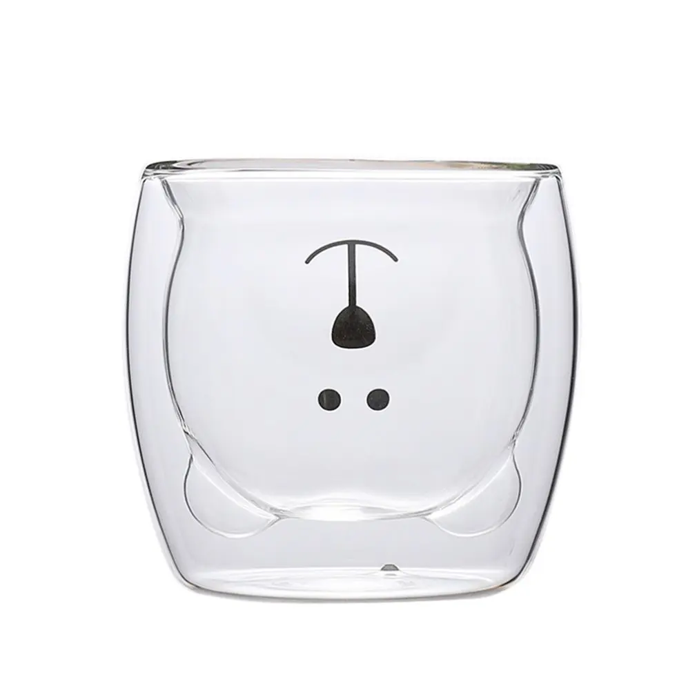 

Cute Bear Lead-free Double Wall Handmade Glass Heat Resistant Milk Juice Drink Cup Insulated Clear Glass Tea Coffee Drinkware