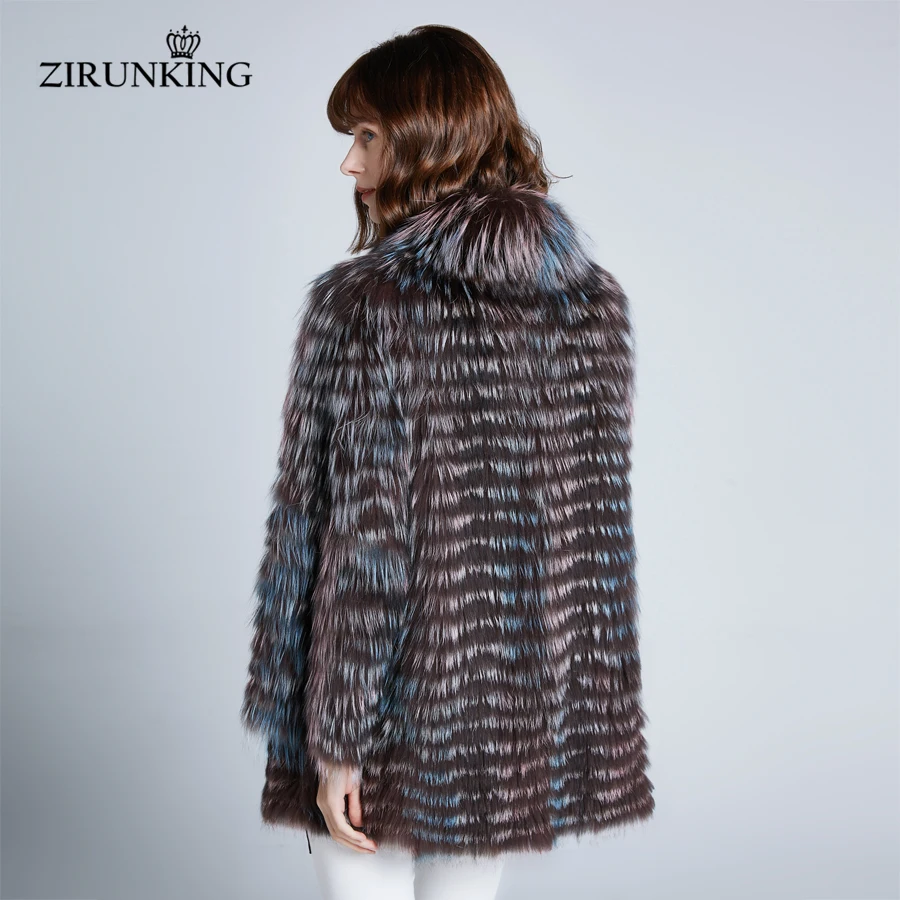 ZIRUNKING Женская разноцветная натуральная черно-бурая лиса, меховые пальто из натурального теплого меха, женская модная зимняя меховая верхняя одежда ZC1938