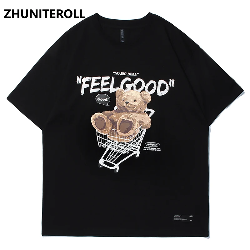 

T Shirts Men Cute Bear Print Harajuku Short Sleeve Letter T-Shirt Streetwear Hip Hop Fashion Summer Couple Tops Tee Clothing