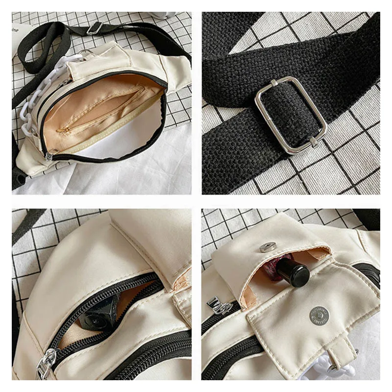 

Street Hip hop Fanny pack Waist Bag Women Canvas Phone Pack Purse Fashion Chain Crossbody Chest pack Lady Motion Waist Belt Bag