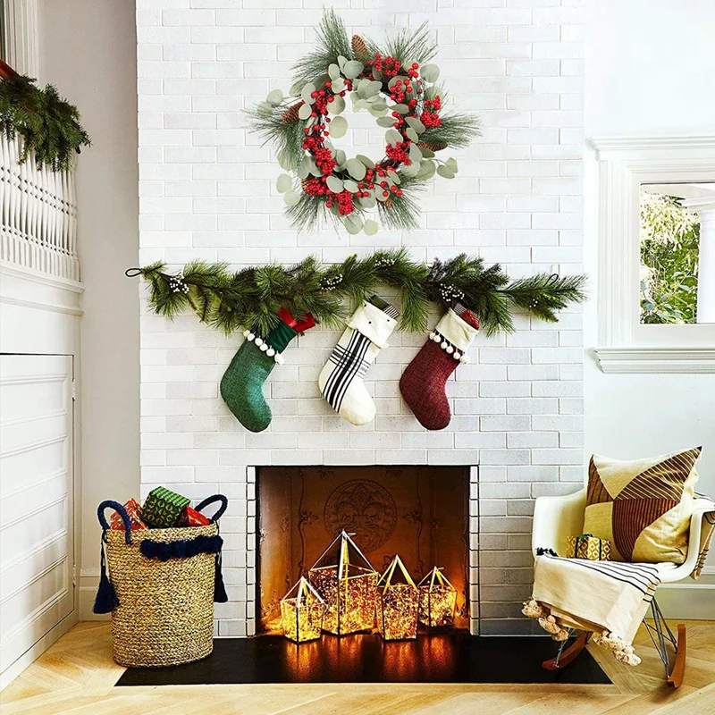 

Christmas Artificial Pine Needle Garland Red Berries Eucalyptus Leaves Pine Cones Garland Holiday Season Winter Decor