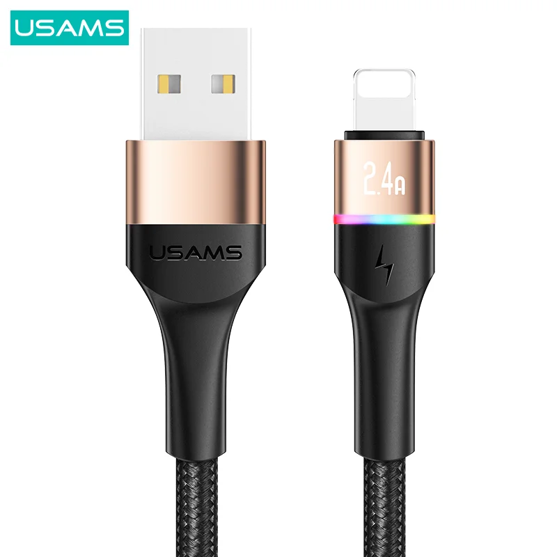 

USAMS Colorful LED Indicator Cable 20W 2.4A Fast Charging USB A C To Lightning Type C Cable For iPhone 13 12 11 iPad PD QC Cable