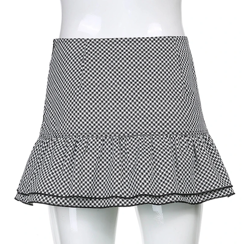 

Rockmore Houndstooth Check Skirt Sexy Pleated Skirt Women High Waist Bow Mini Skirts Y2K Streetwear 90S Aesthetic Fashion Autumn