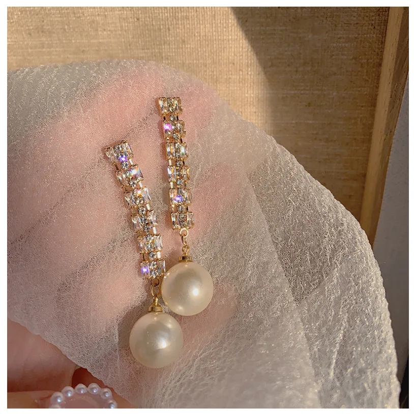 

Zeojrlly Crystal Trendy Women Dangle Earrings Long Tassel Earrings Korean Chain Crystal Pearl Earrings Simple Elegant Jewelry