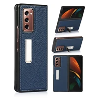 genuine leather litchi texture case for samsung galaxy z fold 3 2 5g bracket kickstand stand holder armor back cover
