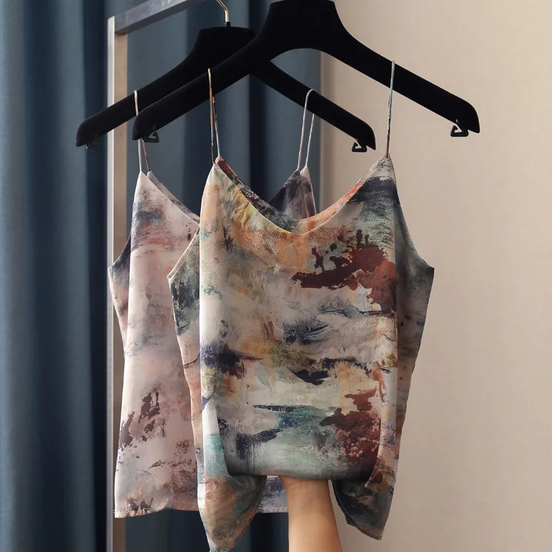2021 женские летние топы шикарные винтажные с принтом на бретельках сексуальные