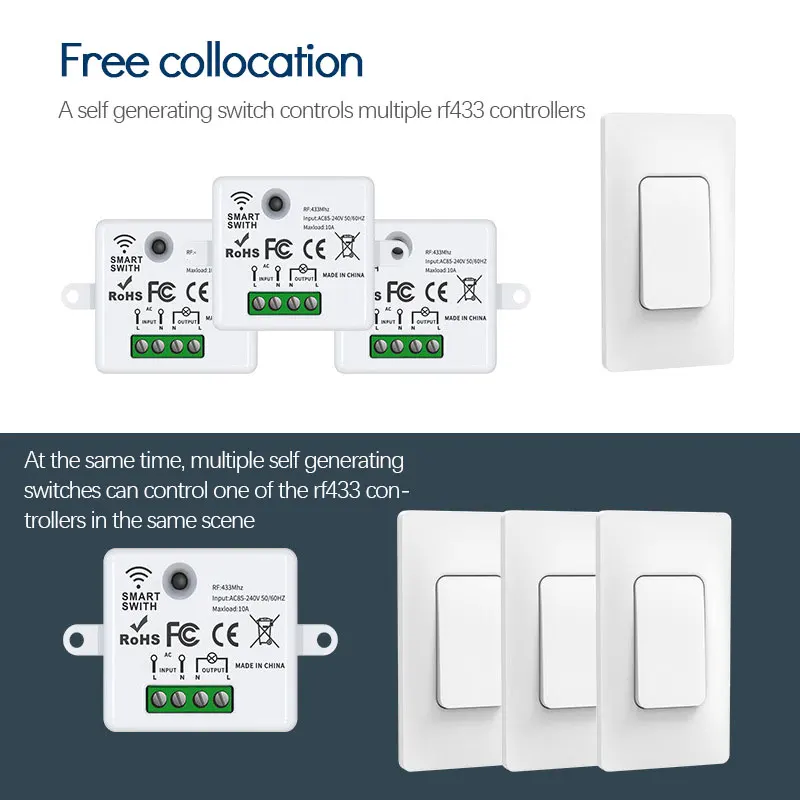 

US Wireless Remote Control Switch No Battery Self-generating Rocker Button Controller AC85V-240V Smart Home Switch Lighting Life