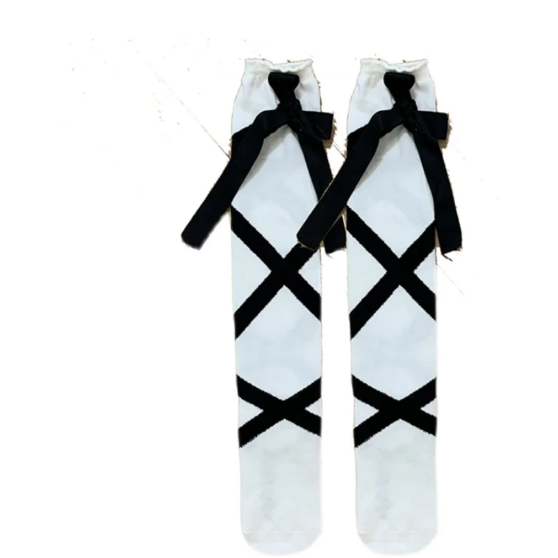 Симпатичные хлопковые носки на шнуровке для девочек Осенние Теплые однотонные