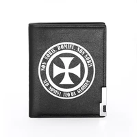 high quality mysterious knights templar cross printing leather wallet credit card holder short purse