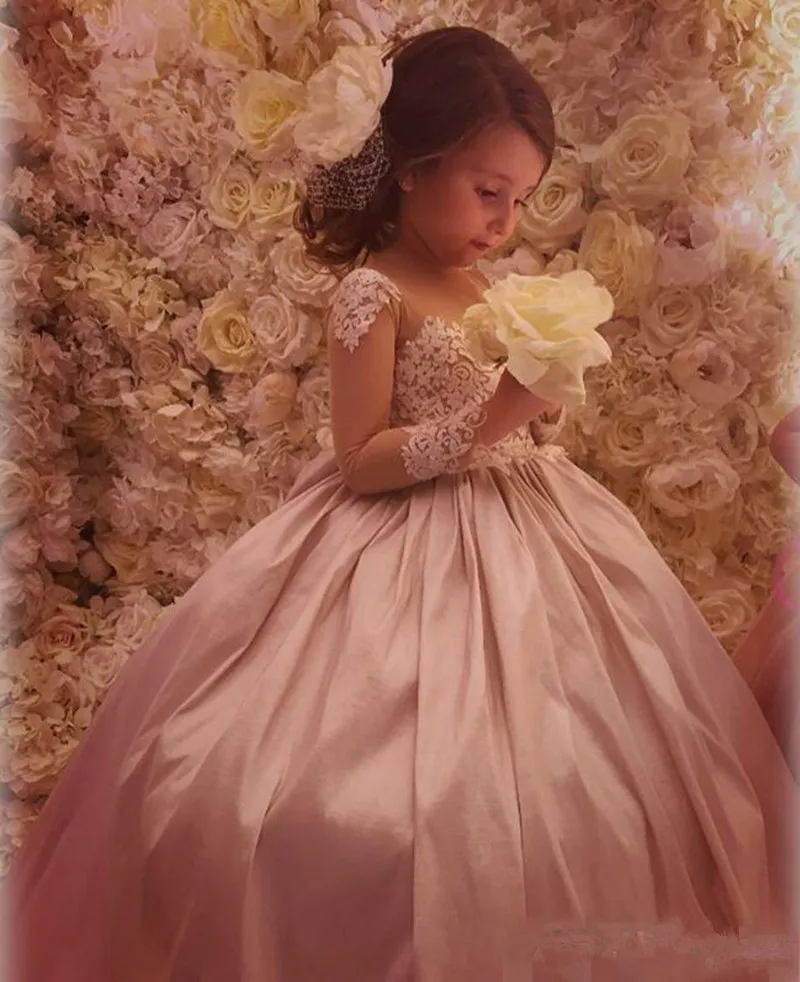 Платья с цветочным узором для девочек на свадьбу круглым вырезом длинными