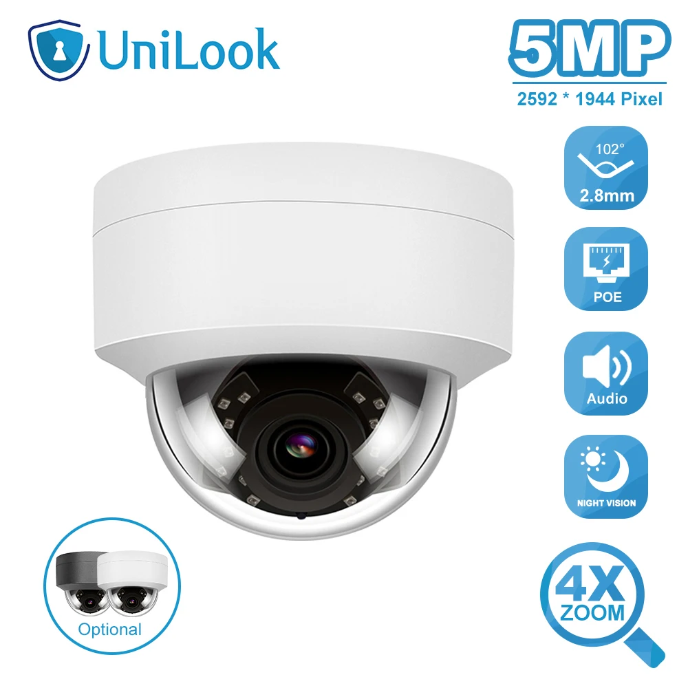 UniLook 5MP купольная POE 4X Zoom IP камера для наружного наблюдения CCTV Встроенный микрофон