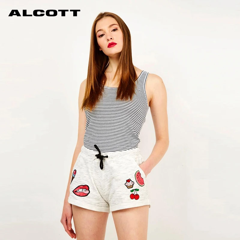 Alcott женская летняя Базовая Полосатая майка 2019 вокруг шеи хлопковая тонкая