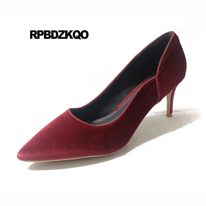 Wine Red High Heels Stiletto Evening Scarpin Office Shoes Women 2021 Velvet Size 33 4 34 Pumps Formal Pointed Toe 3 Inch Black