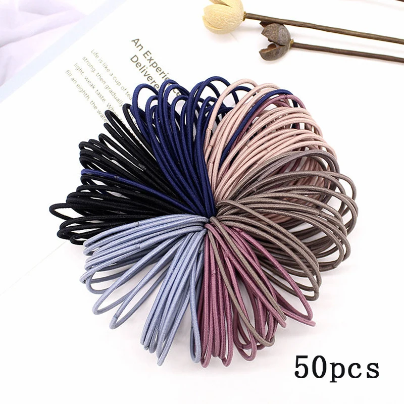 50 шт./лот нейлоновые резинки для волос 5 см держатель конского хвоста женские аксессуары волос|Аксессуары