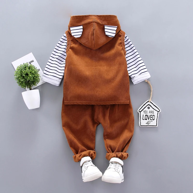 Spring Autumn Children Baby Casual Hooded Vest Pants 3pcs/sets Infant Sports Clothes Outfit Toddler Suits Boys Kids Tracksuits |