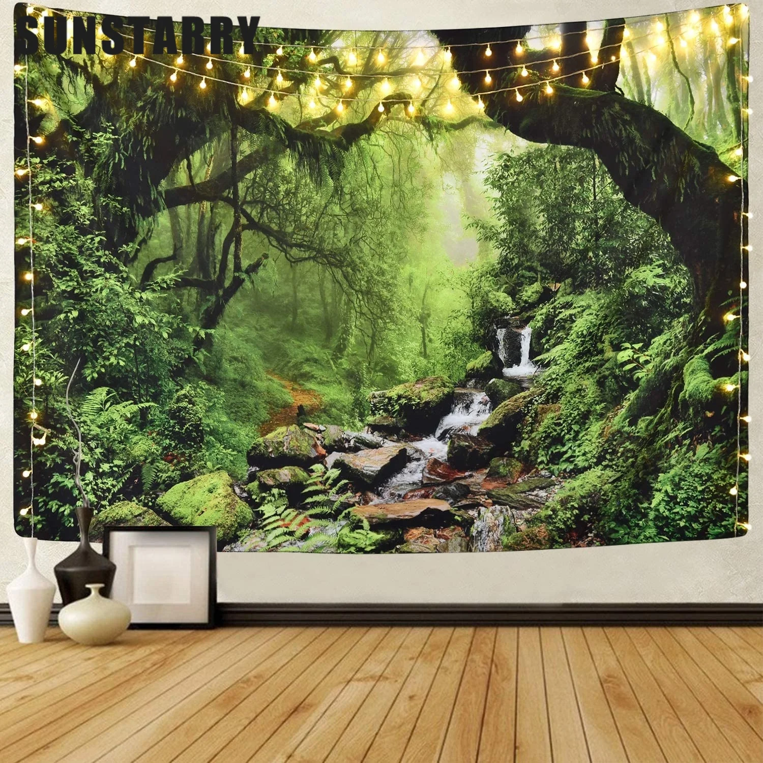 

Тропический тропический свет, настенный зеленый лес, настенный гобелен, тропический пейзаж, туманный гобелен