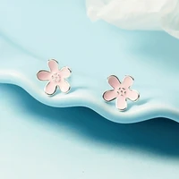 kofsac cute pink flower stud earrings for girl daily wear jewelry 925 sterling silver earring women valentines day accessories