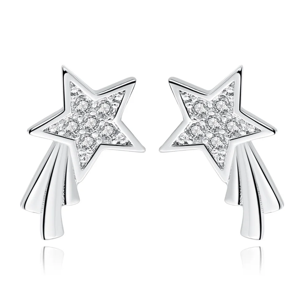 Женские простые серьги с микро звездой и цирконием ModaOne 925 пробы серебряные