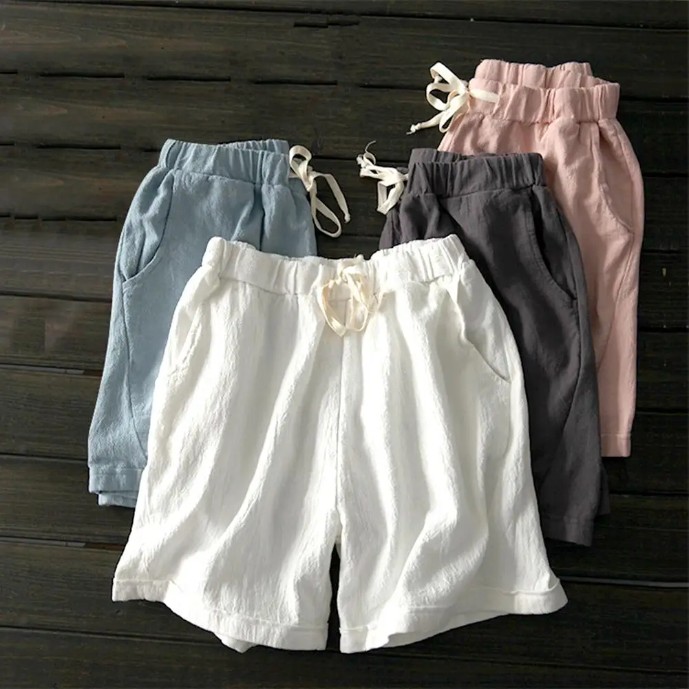 

Женские модные однотонные шорты с карманами и широкими штанинами, эластичные пятые штаны