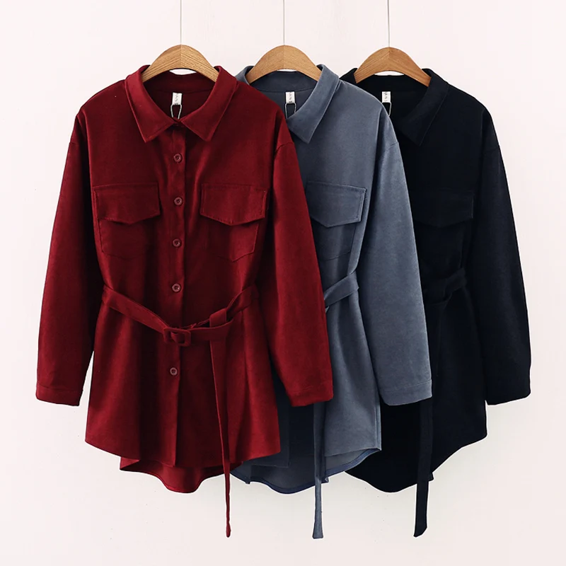 

Womens Vintage Harajuku Corduroy Long Sleeve Dress Women Solid Buttons Pockets Turn-down Collar Elegant Sashes All-match 2020