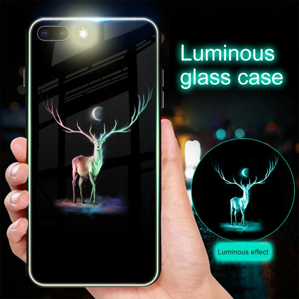deer 2 Светящийся чехол из закаленного стекла для iPhone 11 Pro Xs Max Xr 6 6s 7 8 Plus 5 5S, Роскошный чехол с буквой Метеор для iPhone 11, чехол - Цвет: deer 2