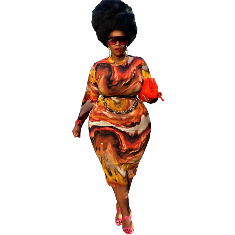 

African Dresses For Women Full Sleeve O Neck High Waist Africa Clothing 2021 New Fashion Print Streetwear Dashiki African Dress