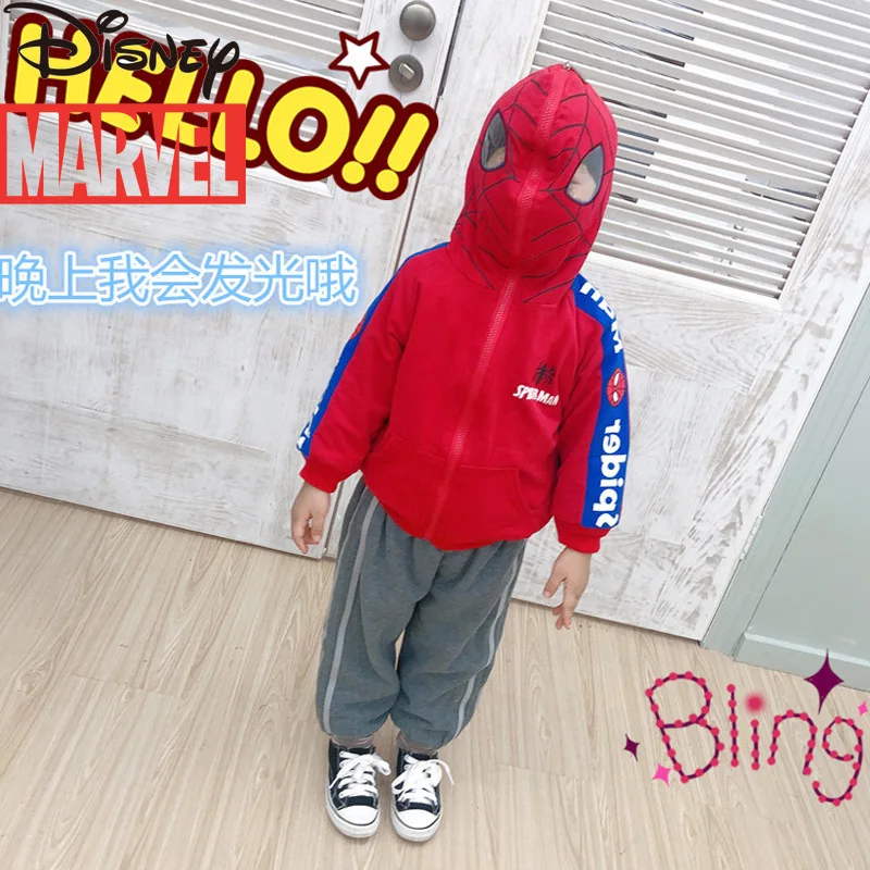 

Disney Marvel Spider-Man winter plus cotton spring and autumn thin children's cotton fluorescent sweater hooded jacket