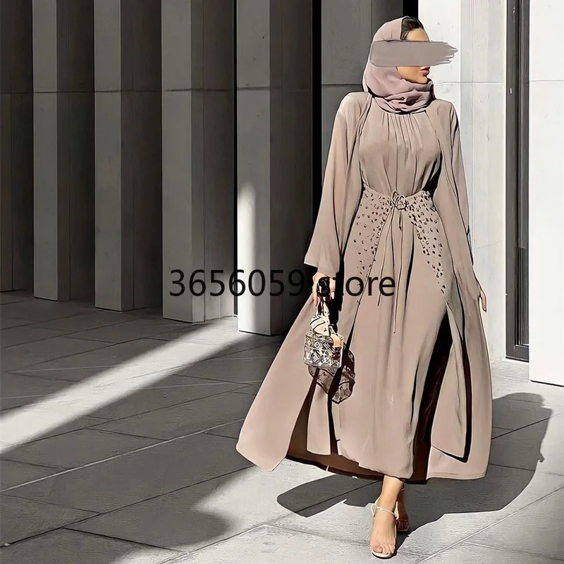 Женский костюм-кимоно с юбкой длинное платье запахом и бриллиантами |