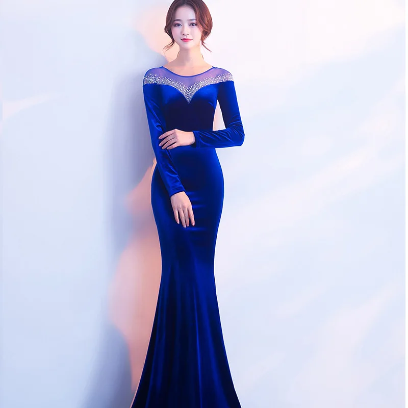 Роскошное осенне зимнее женское сексуальное бархатное вечернее платье с