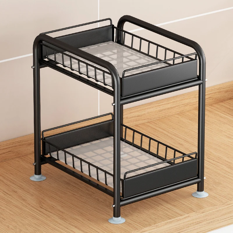 

Multi-functional kitchen supplies table tops condiment racks contain pullable basket drawers-style multi-layer condiment shelves
