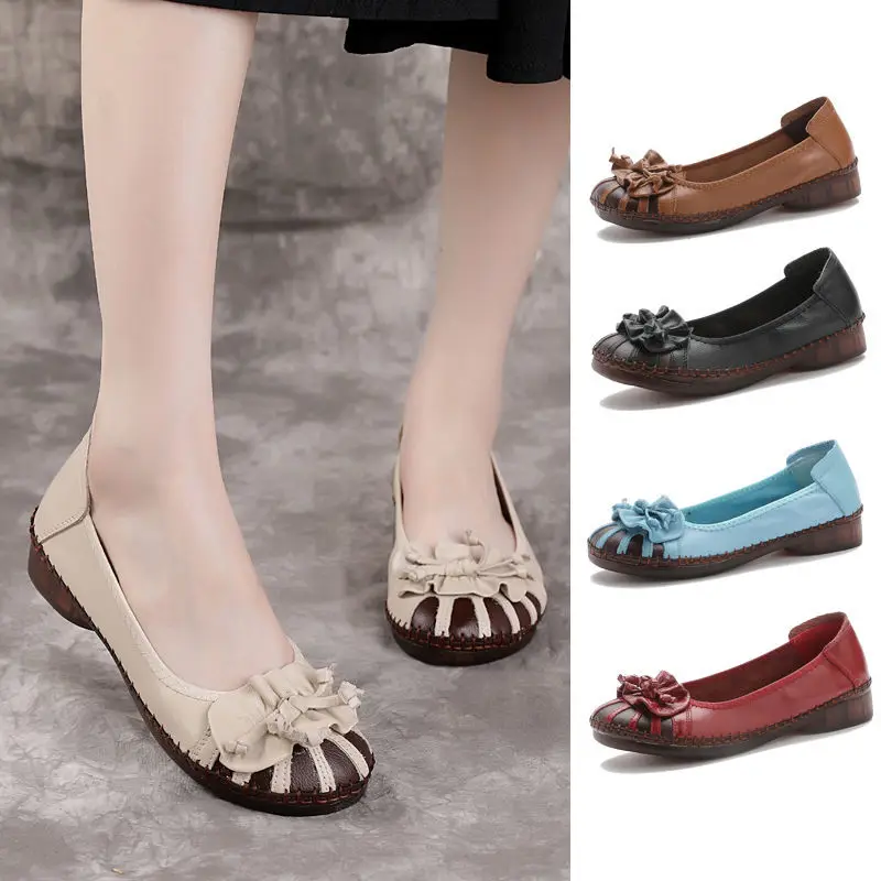 

Shallow wide women leather shoes oxford loafers female flats 2020 trendy bow tied mom casual trekking flats