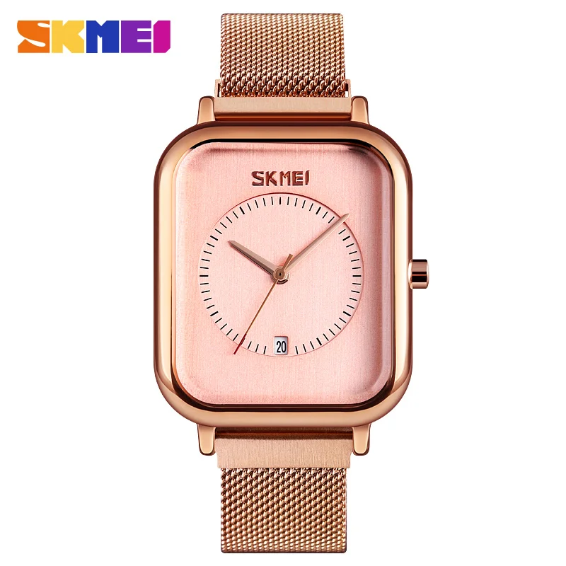 Rose Gold SKMEI повседневные женские кварцевые часы элегантные модные наручные часы водонепроницаемые часы с магнитным ремешком Прямоугольный циферблат zegarek damski 9207 - Цвет: Rose Gold