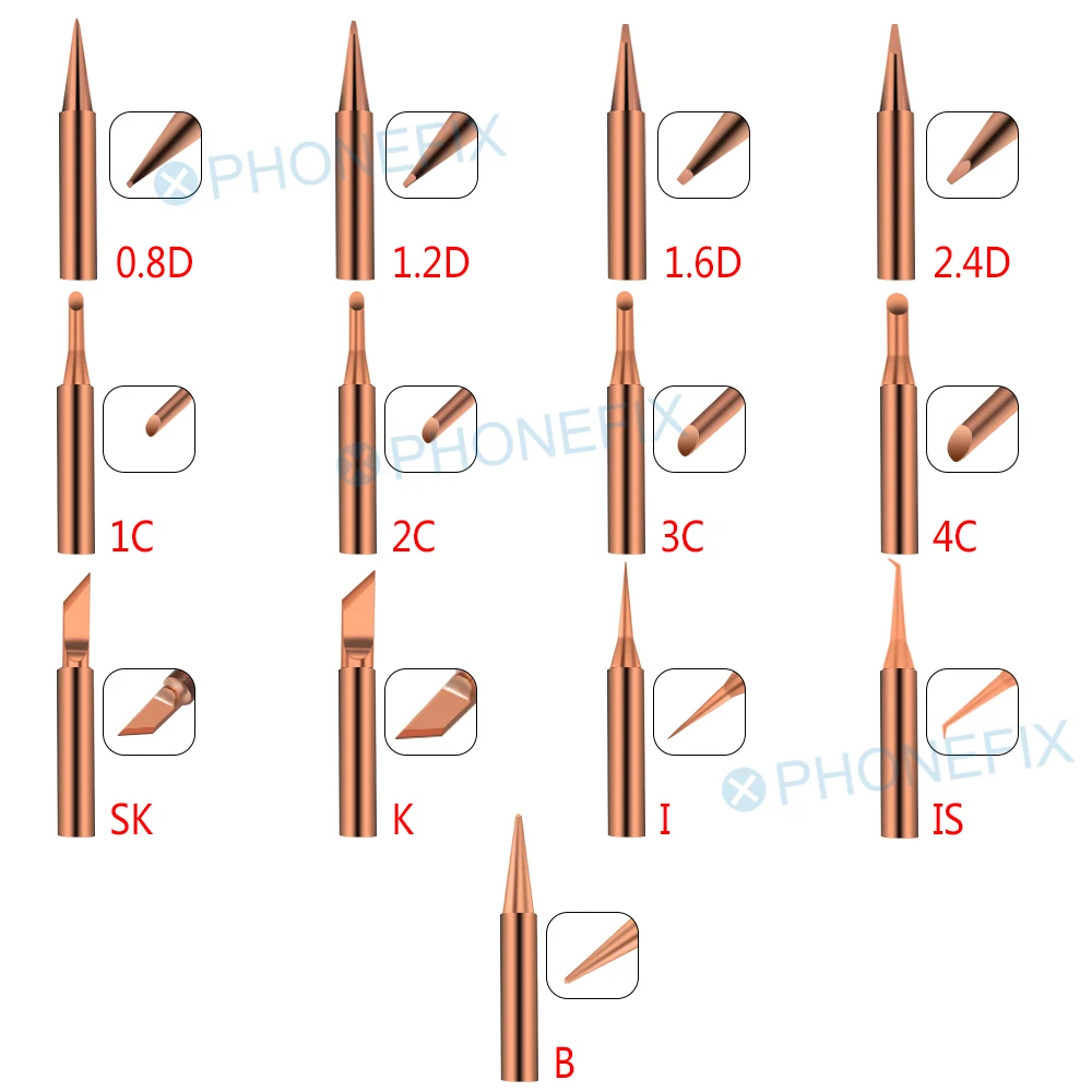 

Pure Copper Soldering Iron Tip 900M-T-1C /2C /3C /4C Welding Head Set For 936 909D 852D+ 952D Solder Station Tools Iron Tips