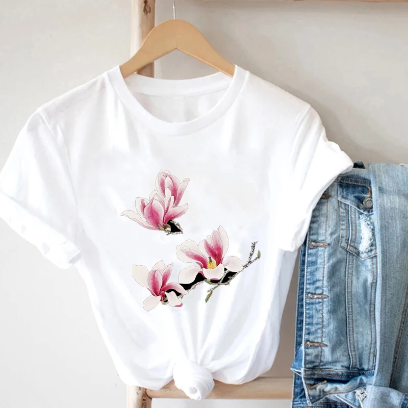 

Y2k Alternative Cottagecore Printing Women T-Shirts Harajuku Aesthetic Kawaii T-Shirt For Women Peach Blossom Abstract T-Shirt