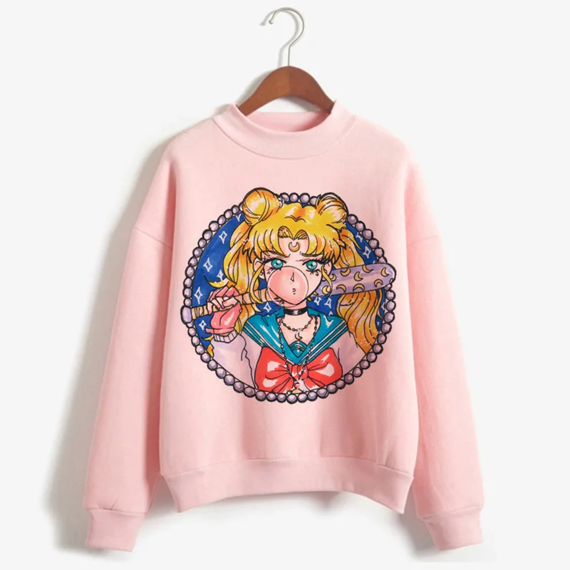 P1851L-pink Сейлор Мун каваи Харадзюку толстовки для женщин Ullzang милый кот Аниме Забавный мультфильм свитшоты Usagi 90s Эстетическая толстовка женская - Цвет: P1851L-pink
