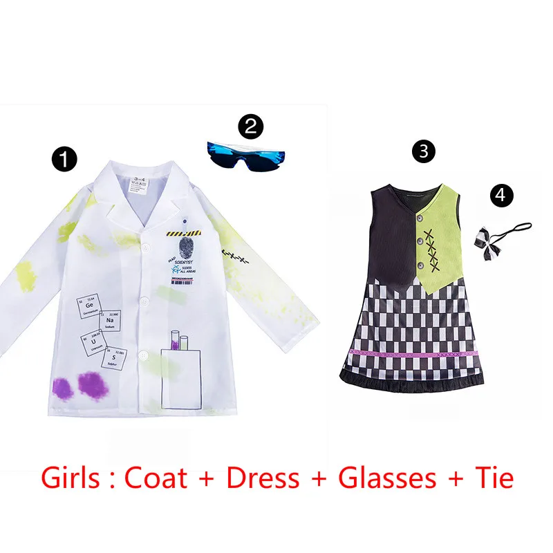 

Halloween Costume For Kids Boys Girls Crazy Scientist Cosplay Costume Full Sets Wig Dress up 3-14Y C50C97