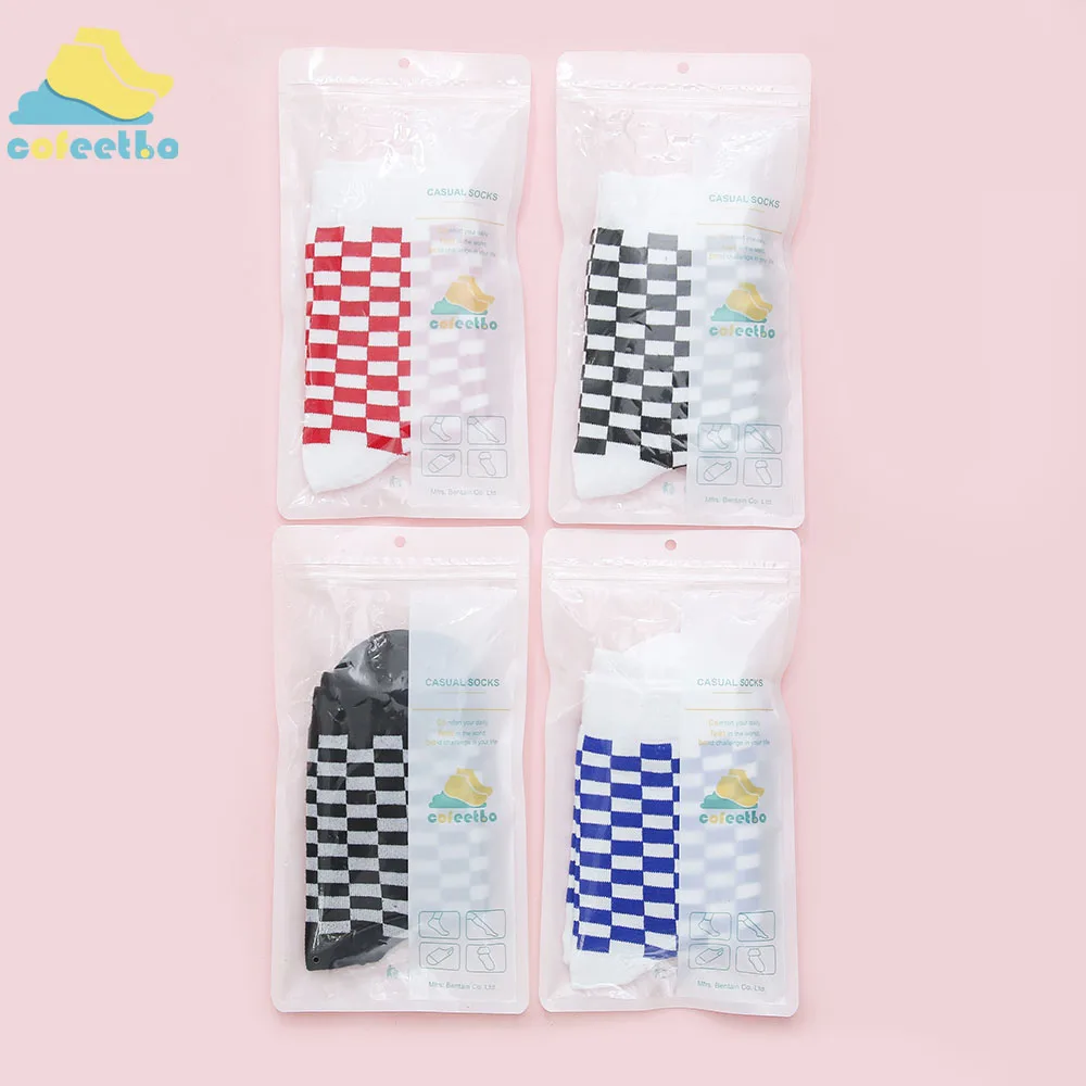 

Cofeetbo Unique Geometric Grid Design Socks Harajuku Socks Fashion Trendy Cotton Mid Tube Socks Hip Hop Skateboard Streetwear