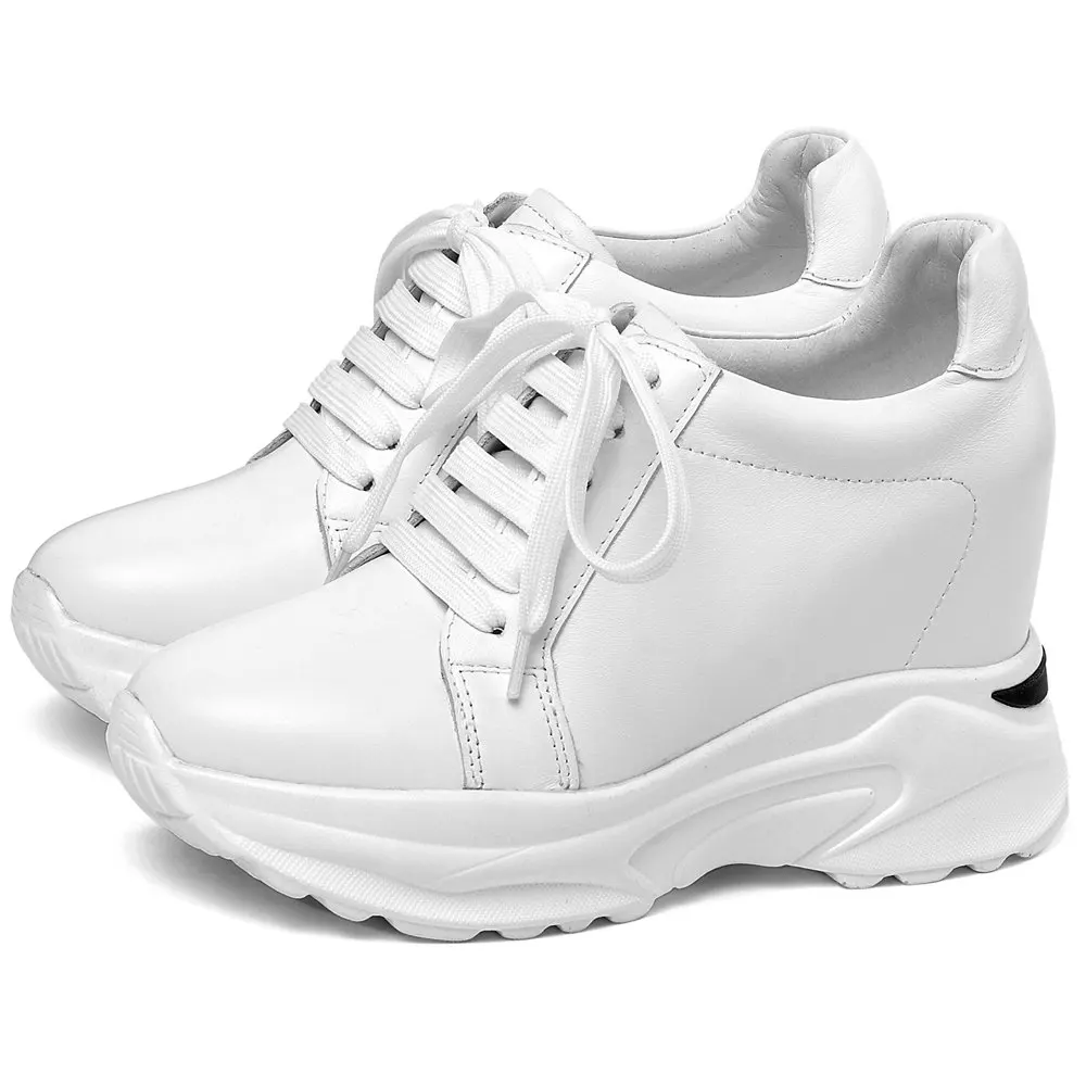 

Thick Sole Fashion Sneaker Women's Genuine Leather Ankle Boots Wedge High Heels Lace Up Oxfords 34 35 36 37 38 39 40