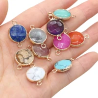 5pcs natural stone pendant round amethysts blue sand golden plated pendant for jewelry making necklace accessorie gift for women
