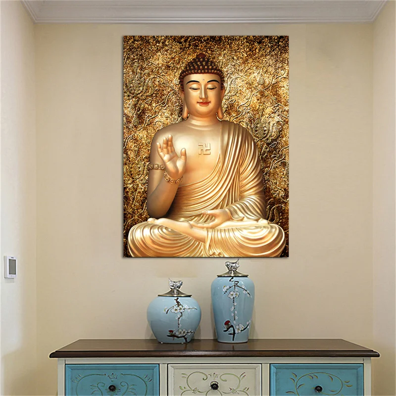 Gold Color Buddha Canvas Paintings Giclee Posters and Prints Cuadros Wall Art Pictures for Living Room Home Decoration Unframed | Дом и сад