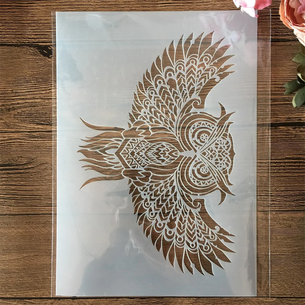 

1Pcs A4 29cm Mandala Flying Owl DIY Layering Stencils Painting Scrapbook Coloring Embossing Album Decorative Template