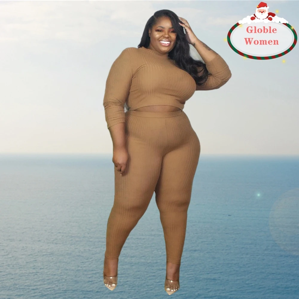 

Globle Plus Size Women Clothing Screw Thread Two Piece Sets Fashion 5XL Woman Tracksuits Jogging Suits Wholesale Dropshipping