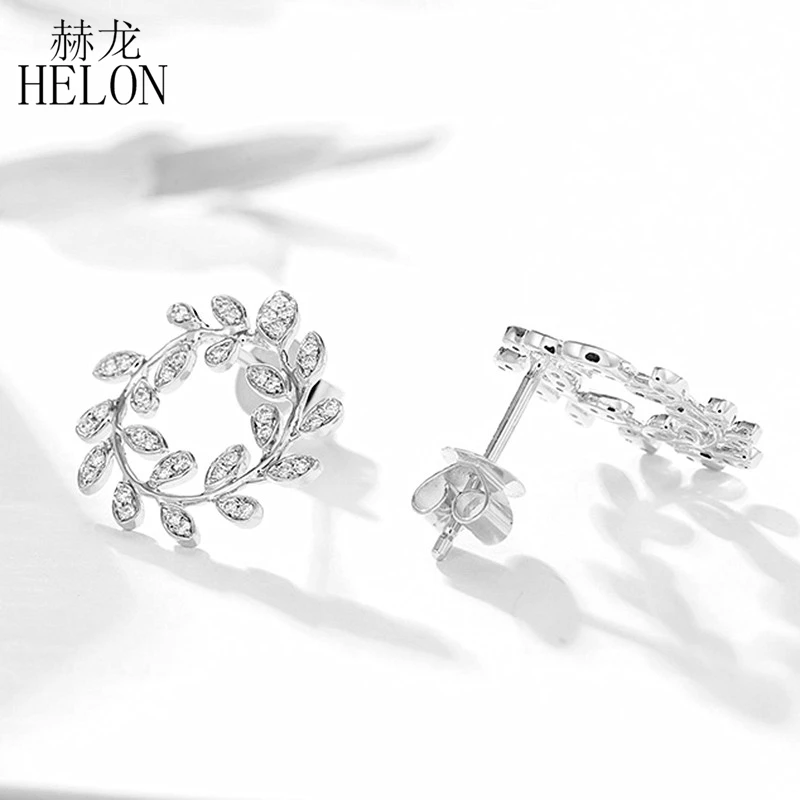 HELON Solid 14k белое золото круглые 0.21ct натуральные Алмазы обручальные свадебные серьги-гвоздики женские Уникальные изысканные модные ювелирные изделия