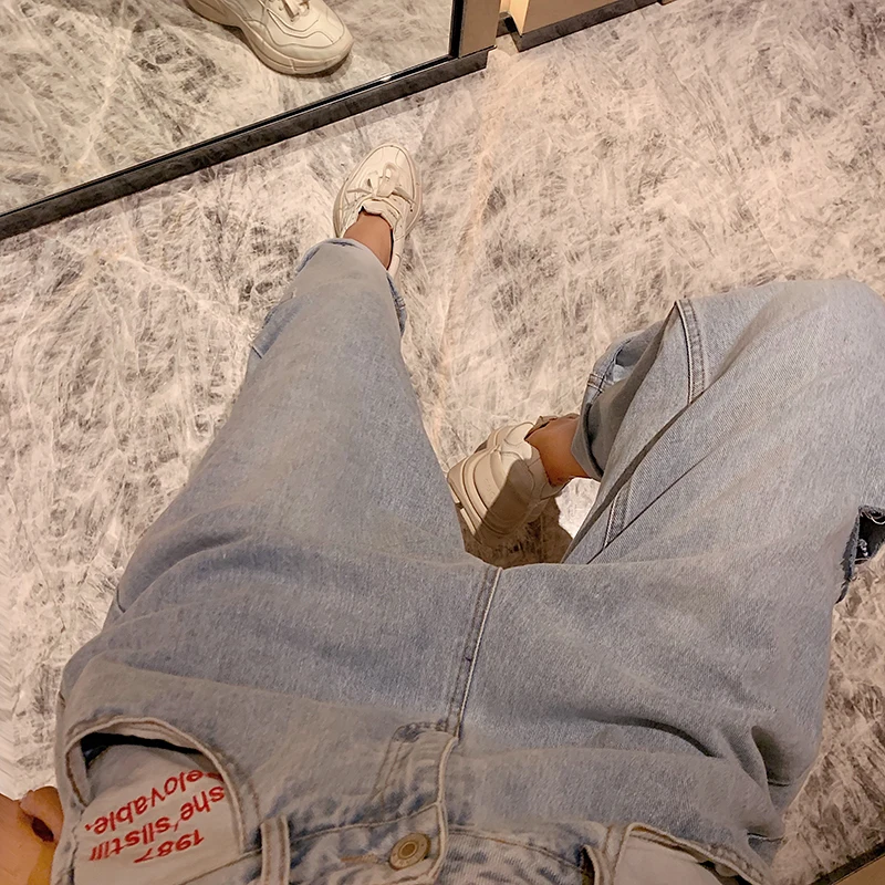 

Make firm offers! Fashion show thin hole han edition high waist jeans joker loose haroun pants female tide