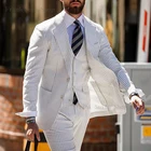 Мужской Комплект из трех предметов, белый полосатый пиджак, свадебный костюм